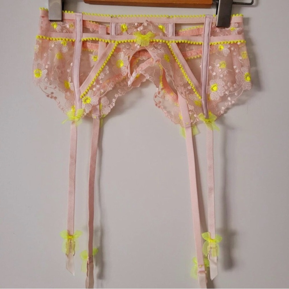 NWOT For Love and Lemons Evelyn Pink and Yellow Lace Garter Belt